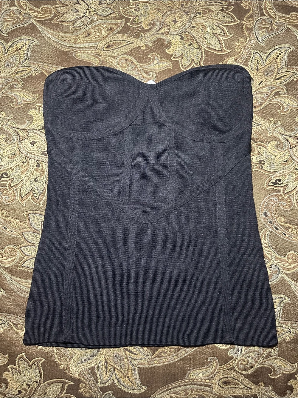 Zara Black Strapless Structured Knit Top